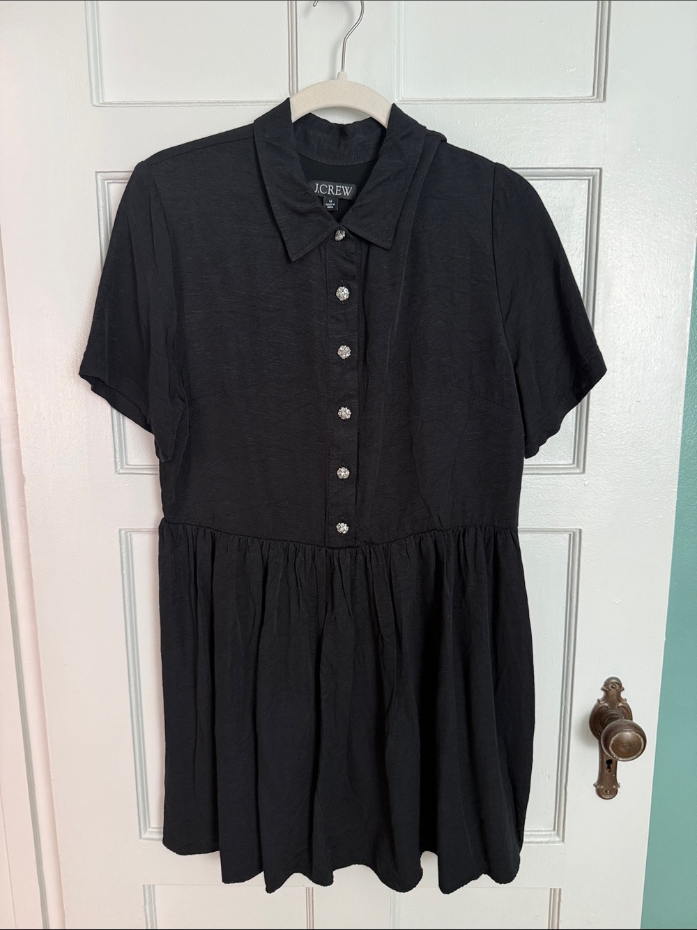J. Crew Black Short-Sleeve Collared Button Dress